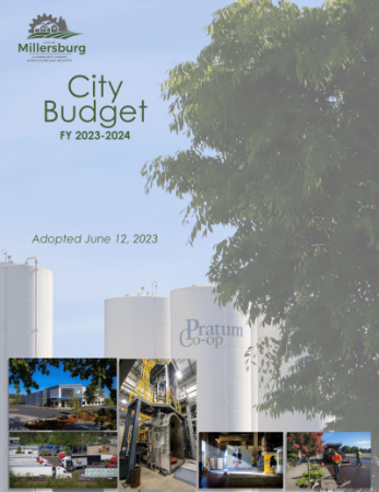 2023 Budget cover showing a tree and storage tanks